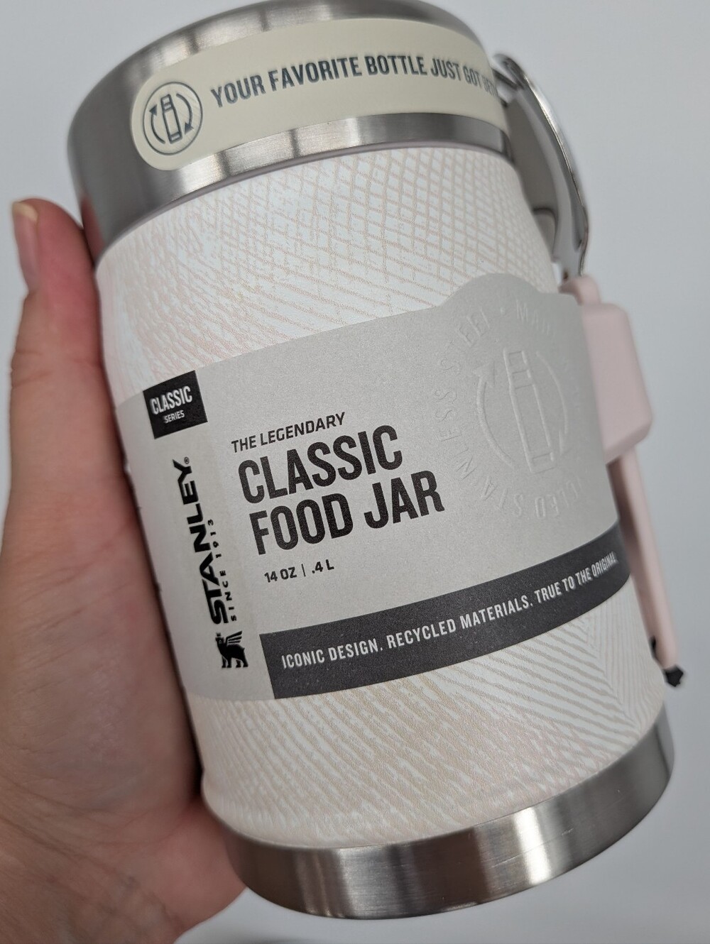New Cup Stanley Classic Legendary Food Jar + Spork Sahara Plume pink white 14 oz